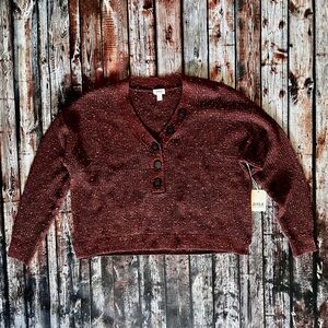 a.n.a Brown V-Neck Sweater with Button Accents